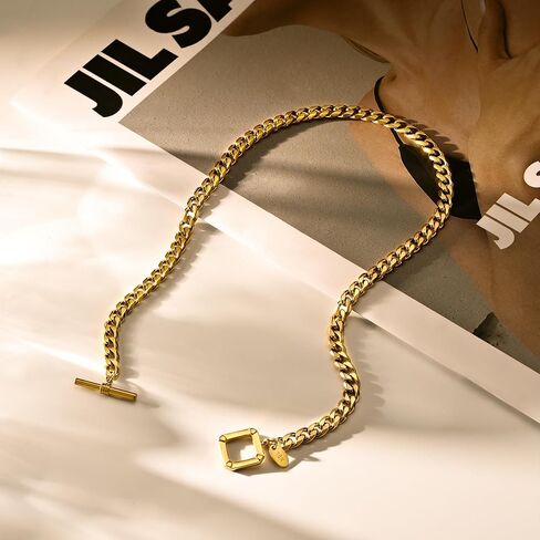 Womens 18K Real Gold Plated Initial Necklace Choker with Double D Letter, 6mm 316L Stainless Steel Diamond-Cut Curb Cuban Link Chain(Custom Box and Pouch Packing for Gift) in Kuwait