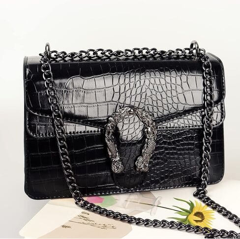 حقيبة كروس بودي حقيبة كتف بطبعة ثعبان للنساء - محفظة جلدية فاخرة على شكل سلسلة in Kuwait