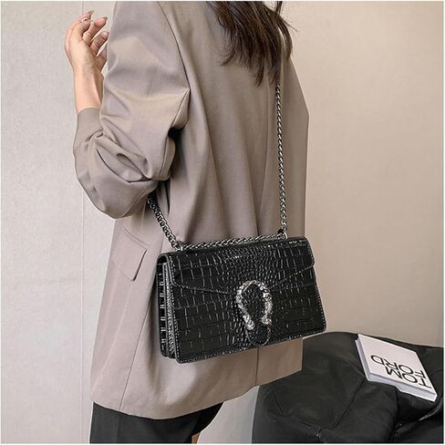 حقيبة كروس بودي حقيبة كتف بطبعة ثعبان للنساء - محفظة جلدية فاخرة على شكل سلسلة in Kuwait