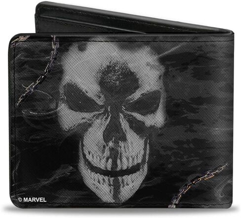 Buckle-Down Men's PU Bifold Wallet-Ghostrider Riding Pose + Skull/Smoke Black/Grays/Flames, Multicolor, 4.0" x 3.5" in Saudi Arabia
