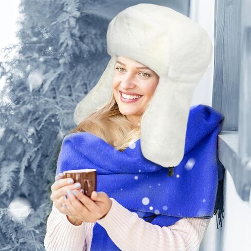 Woman Warm Trapper Hat - Winter Fur Russian Hats with Earflap, Thick Fur Cap for Ski Hunting in Saudi Arabia