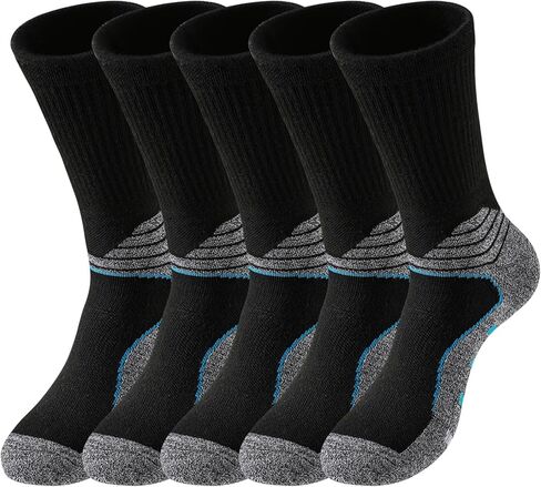 5 Pairs Men's Compression Athletic Socks Arch Support Cshioned Outdoor Work Sports Crew Socks for Men in Kuwait