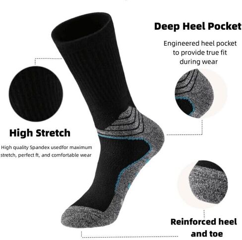 5 Pairs Men's Compression Athletic Socks Arch Support Cshioned Outdoor Work Sports Crew Socks for Men in Kuwait