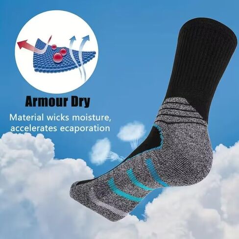 5 Pairs Men's Compression Athletic Socks Arch Support Cshioned Outdoor Work Sports Crew Socks for Men in Kuwait