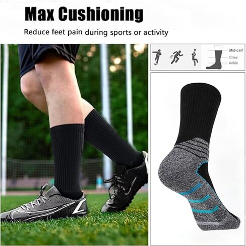 5 Pairs Men's Compression Athletic Socks Arch Support Cshioned Outdoor Work Sports Crew Socks for Men in Kuwait
