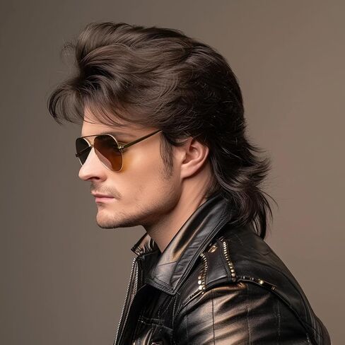 Mens Mullet Wigs for 70s 80s Costumes,Halloween Party Personality Accessory Cosplay Hair Wig (Black) in Saudi Arabia