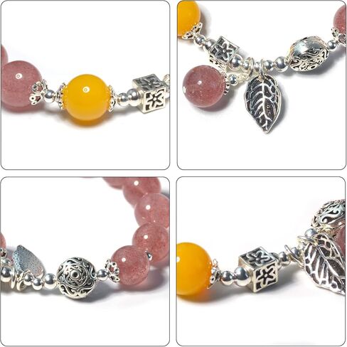 Natural Strawberry crystal/Sunstone Feldspar/Amethyst Bracelet，10mm Beads bracelet for Men&women,Jewelry Healing elasticized Bracelets Bring Luck and happyness Prosperity.Mom/Dad/Wife/Employee gift in Kuwait