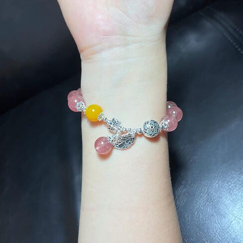 Natural Strawberry crystal/Sunstone Feldspar/Amethyst Bracelet，10mm Beads bracelet for Men&women,Jewelry Healing elasticized Bracelets Bring Luck and happyness Prosperity.Mom/Dad/Wife/Employee gift in Kuwait