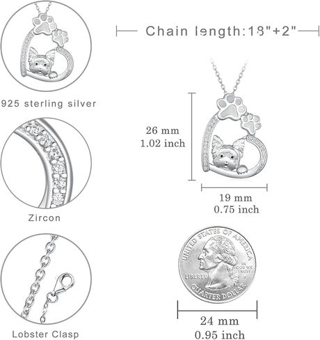 Dog Necklace Sterling Silver Yorkie/Pug/Dachshund Pendant Necklace Dog Jewelry for Women Men in Kuwait