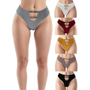 Sexy Underwear for Women 6 Pack Thong Ribbed Hipster Panties Cheeky Bikini Breathable Womens Panties in Saudi Arabia