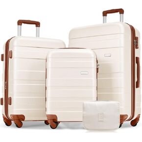 3 Piece Expandable ABS Luggage Suitcase Set with 360° Spinner Wheels, Light Blue
