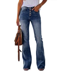 Koinshha Womens High Waisted Jeans Boyfriend Stretch Flare Casual Bootcut Denim Pants