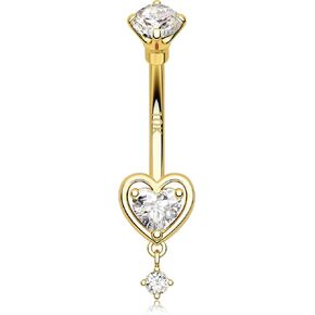 Melighting 14K Solid Gold Belly Button Ring Heart Belly Ring Gold Dangle Belly Piercing Jewelry 14G Navel Ring for Women