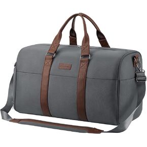 Feriado 45L Travel Duffel Bag - Water Repellent 1680D Ballistic Polyester - Weekender, Overnight, Gym, Carry On Luggage with Shoe Compartment - Black/Tan