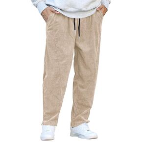 COOFANDY Men's Corduroy Pants Elastic Waist Drawstring Harem Pants Fashion Loose Casual Long Trousers with 4 Pockets in Kuwait