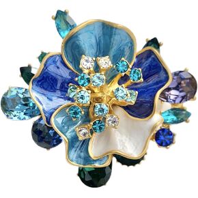 Crystal enamel Monet flower brooch, gold-plated copper flower pin badge, men's and women's anniversary birthday wedding groomsmen and bridesmaid corsages.