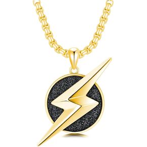Lightning Bolt Necklace 925 Sterling Silver/18K Gold Plated/Black Lightning Jewelry for Men Boy, with Stainless Steel Chain 22+2 Inch