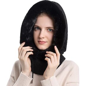 Clobeau Women Winter Hat Knitted Faux Fur Beanie Bonnet Furry Ear Trapper Hat