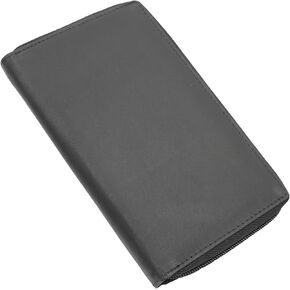 AG Wallets RFID Leather Slim Wallet for Men & Women - Long Compact Bifold Wallet Holds up to 20 Cards, 1 ID & 2 Bill Compartments - Cowhide Leather Zipper Wallet with RFID Protection - Black