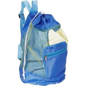 PATIKIL Mesh Beach Bag, Washable Large Mesh Backpack Sea Shell Bathroom Organizers Drawstring Storage Bags, Blue