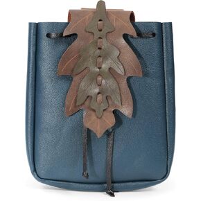 PROCOS Medieval Drawstring PU Leather Belt Pouch Renaissance Vintage Waist Bag Coin Purse for LARP Pirate Gothic Accessories (Black)