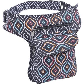 The Collection Royal Fanny Pack Crossbody Bags for Women| Cotton Canvas Boho Hippie Festival Colorful Belt Bag for Women (Black Green G)