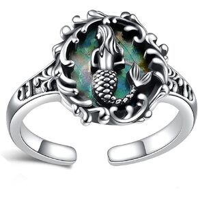 YFN 925 Sterling Silver Mountain/Mushroom/Mermaid Ring Adjustable Open Rings Jewelry for Women