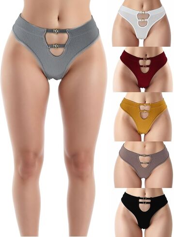 Sexy Underwear for Women 6 Pack Thong Ribbed Hipster Panties Cheeky Bikini Breathable Womens Panties in Saudi Arabia