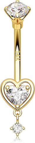 Melighting 14K الصلبة الذهب البطن خاتم على شكل زر القلب البطن الدائري الذهب استرخى البطن ثقب المجوهرات 14 جرام السرة للنساء in Kuwait