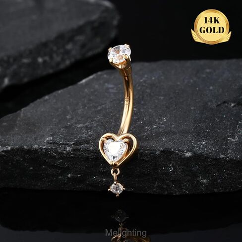 Melighting 14K الصلبة الذهب البطن خاتم على شكل زر القلب البطن الدائري الذهب استرخى البطن ثقب المجوهرات 14 جرام السرة للنساء in Kuwait