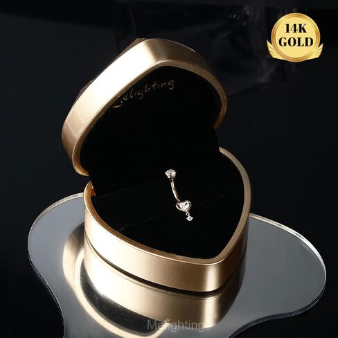 Melighting 14K الصلبة الذهب البطن خاتم على شكل زر القلب البطن الدائري الذهب استرخى البطن ثقب المجوهرات 14 جرام السرة للنساء in Kuwait