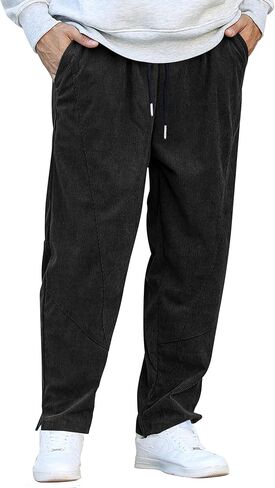 COOFANDY Men's Corduroy Pants Elastic Waist Drawstring Harem Pants Fashion Loose Casual Long Trousers with 4 Pockets in Saudi Arabia
