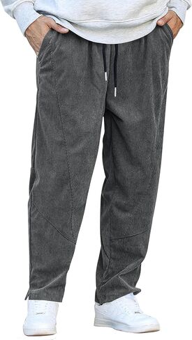 COOFANDY Men's Corduroy Pants Elastic Waist Drawstring Harem Pants Fashion Loose Casual Long Trousers with 4 Pockets in Saudi Arabia