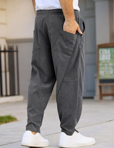 COOFANDY Men's Corduroy Pants Elastic Waist Drawstring Harem Pants Fashion Loose Casual Long Trousers with 4 Pockets in Saudi Arabia