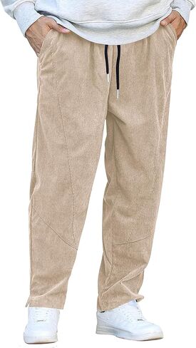 COOFANDY Men's Corduroy Pants Elastic Waist Drawstring Harem Pants Fashion Loose Casual Long Trousers with 4 Pockets in Kuwait
