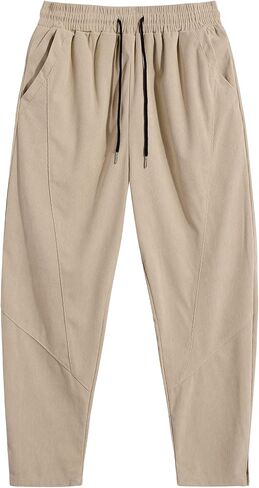 COOFANDY Men's Corduroy Pants Elastic Waist Drawstring Harem Pants Fashion Loose Casual Long Trousers with 4 Pockets in Kuwait