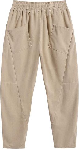 COOFANDY Men's Corduroy Pants Elastic Waist Drawstring Harem Pants Fashion Loose Casual Long Trousers with 4 Pockets in Kuwait