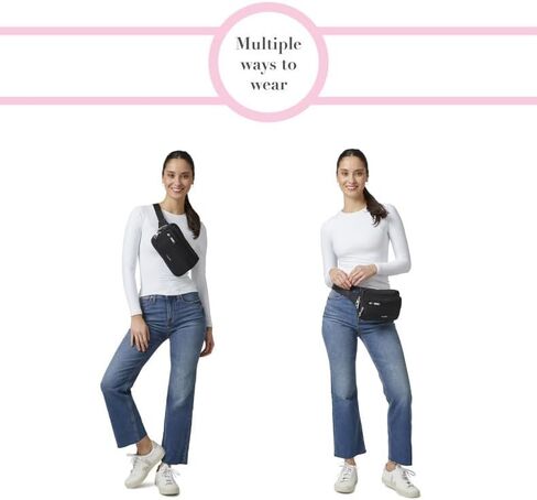 حقيبة حزام Baggallini مضادة للسرقة - 9'x5' Securtex Fanny Pack Sling Crossbody Bag RFID - قفل بسحاب وسحب مائل in Kuwait