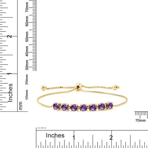 Gem Stone King 18K Yellow Gold Plated Silver Round 4.5MM Gemstone Birthstone 7-Stone Tennis Bracelet for Women Fully Adjustable Up to 9 Inch in Saudi Arabia