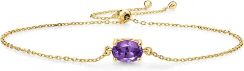 Gem Stone King 18K Yellow Gold Plated Silver 8X6MM Oval Gemstone Birthstone Solitaire Bracelet For Women | Fully Adjustable Up to 9 Inch in Saudi Arabia