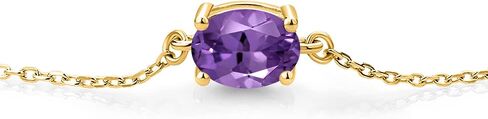 Gem Stone King 18K Yellow Gold Plated Silver 8X6MM Oval Gemstone Birthstone Solitaire Bracelet For Women | Fully Adjustable Up to 9 Inch in Saudi Arabia