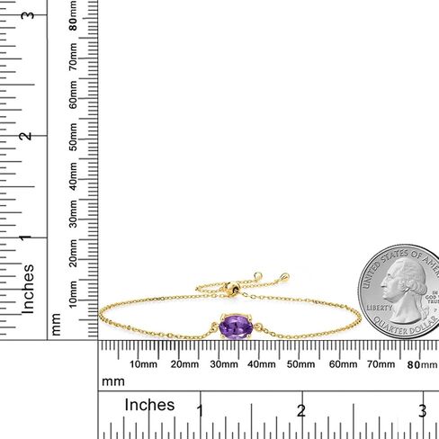 Gem Stone King 18K Yellow Gold Plated Silver 8X6MM Oval Gemstone Birthstone Solitaire Bracelet For Women | Fully Adjustable Up to 9 Inch in Saudi Arabia