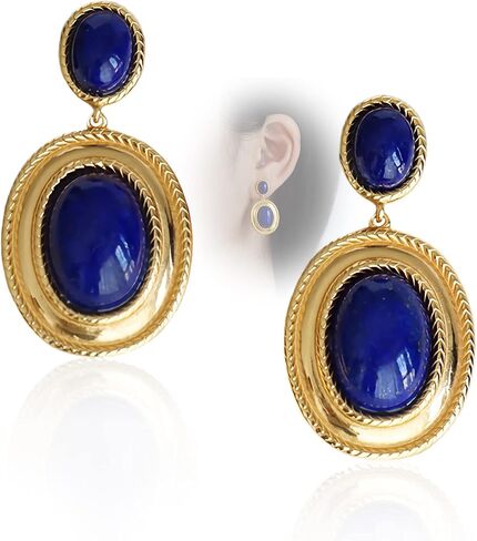Bohemian Floral Filigree Gold Plated Turquoise Lapis Lazuli Drop Dangle Earrings, 925 Sterling Silver Durable Hook Earrings, Retro Jewelry Gift for Mother Women in Saudi Arabia