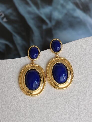 Bohemian Floral Filigree Gold Plated Turquoise Lapis Lazuli Drop Dangle Earrings, 925 Sterling Silver Durable Hook Earrings, Retro Jewelry Gift for Mother Women in Saudi Arabia