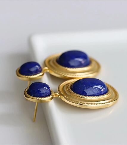 Bohemian Floral Filigree Gold Plated Turquoise Lapis Lazuli Drop Dangle Earrings, 925 Sterling Silver Durable Hook Earrings, Retro Jewelry Gift for Mother Women in Saudi Arabia