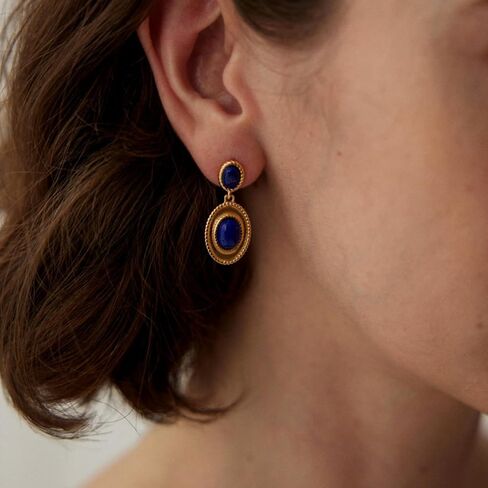Bohemian Floral Filigree Gold Plated Turquoise Lapis Lazuli Drop Dangle Earrings, 925 Sterling Silver Durable Hook Earrings, Retro Jewelry Gift for Mother Women in Saudi Arabia