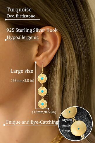 Bohemian Floral Filigree Gold Plated Turquoise Lapis Lazuli Drop Dangle Earrings, 925 Sterling Silver Durable Hook Earrings, Retro Jewelry Gift for Mother Women in Saudi Arabia