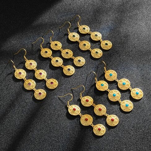 Bohemian Floral Filigree Gold Plated Turquoise Lapis Lazuli Drop Dangle Earrings, 925 Sterling Silver Durable Hook Earrings, Retro Jewelry Gift for Mother Women in Saudi Arabia