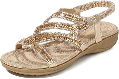 HNGHOU Womens Flats Sandals Summer Gladiator Bohemian Beaded Dress Shoes Comfortable Open Toe Sandal Flat (Black, US 5.5) in Saudi Arabia