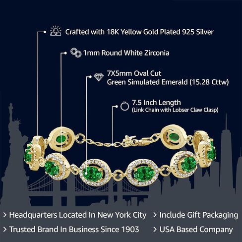 جوهرة ستون كينغ 18K الذهب الأصفر مطلي الفضة 7X5MM البيضاوي الأحجار الكريمة جوهرة الميلاد سوار تنس للنساء حجم 7.5 بوصة in Saudi Arabia